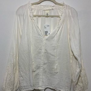 H&M LOGG Womens Peasant Long Sleeve Tie Neck Shirt